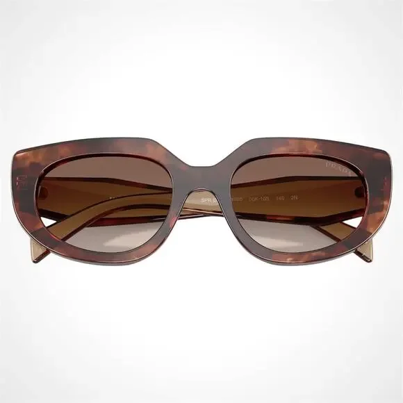 NEW PRADA Sunglasses Brown Tortoise Caramel Gold Symbole Oval Cat Eye Womens - Picture 5 of 6